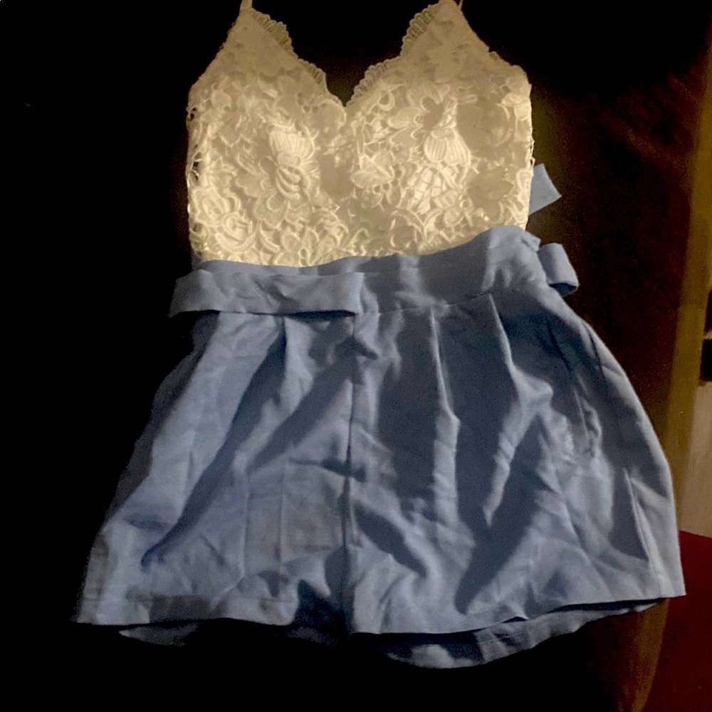 Love Tree Lace Bodysuit - White and Blue